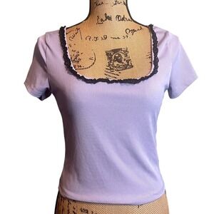 Dazy Womens Softgirl Casual Everyday Coqutte‎ Rib Knit Crop Top Purple XL Y2K